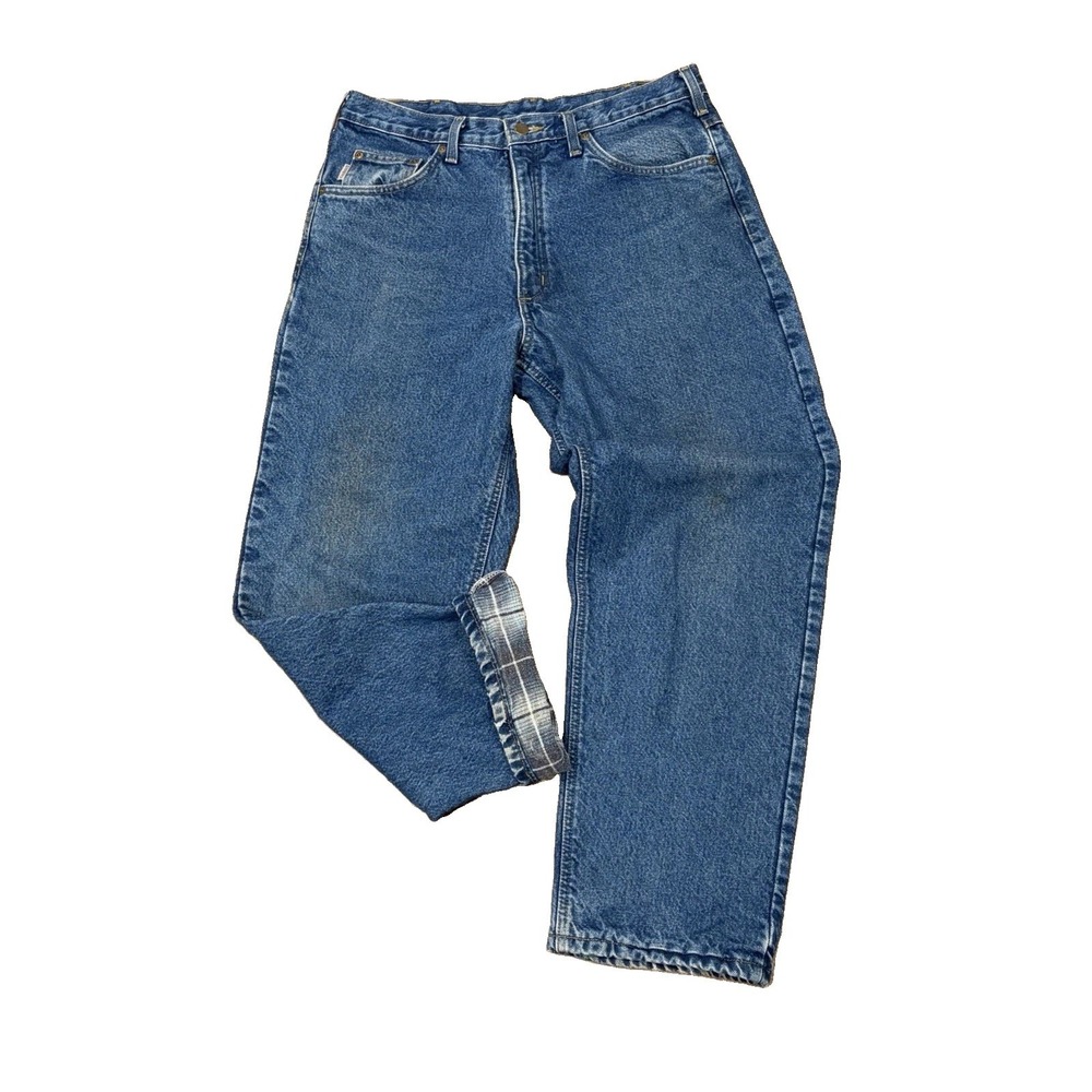 Vtg Carhartt B172 Flannel Jeans Relaxed Fit Straight 34x30 Chore Hunting Farm
